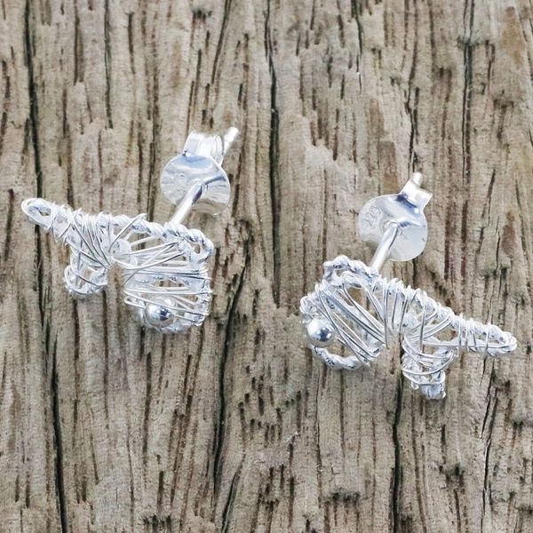 Alternate image for Thai Artisan Crafted Sterling Silver Whale Stud Earrings Whale Wrap