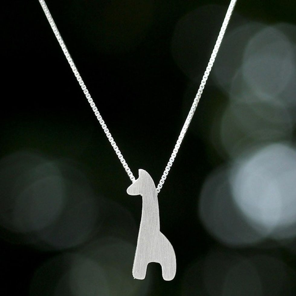 Sterling Silver Giraffe Silhouette Pendant Necklace 'Playful Giraffe'