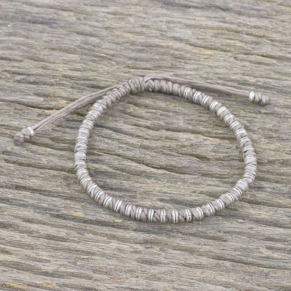 Alternate image for Taupe Cord and 950 Silver Beaded Bracelet from Thailand Endeavor in Taupe