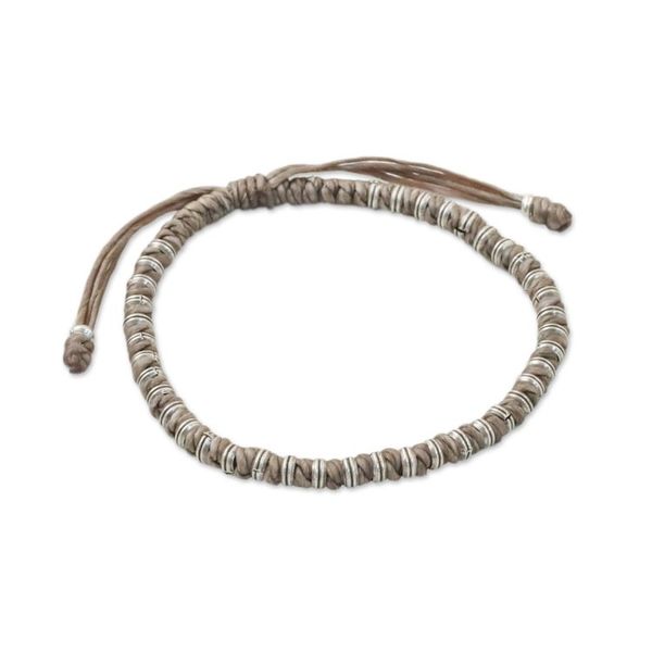 Alternate image for Taupe Cord and 950 Silver Beaded Bracelet from Thailand Endeavor in Taupe