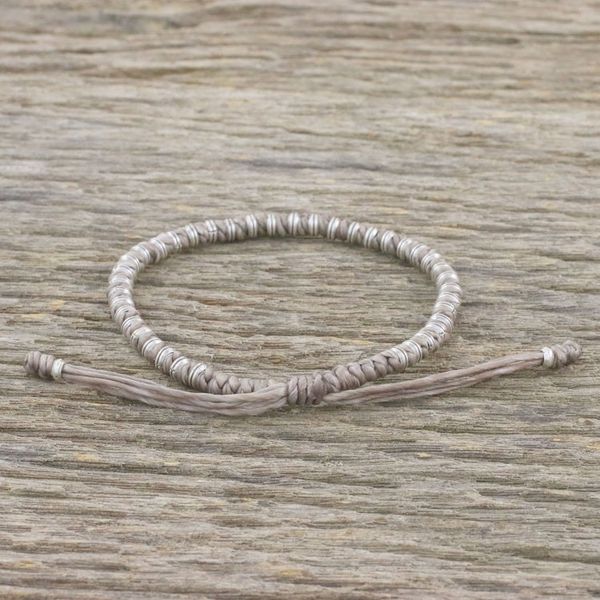 Alternate image for Taupe Cord and 950 Silver Beaded Bracelet from Thailand Endeavor in Taupe