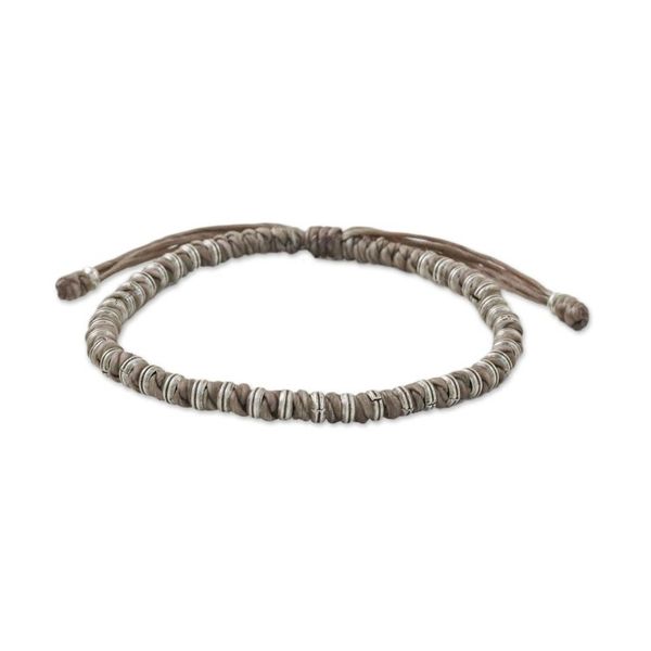 Alternate image for Taupe Cord and 950 Silver Beaded Bracelet from Thailand Endeavor in Taupe