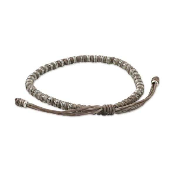 Alternate image for Taupe Cord and 950 Silver Beaded Bracelet from Thailand Endeavor in Taupe