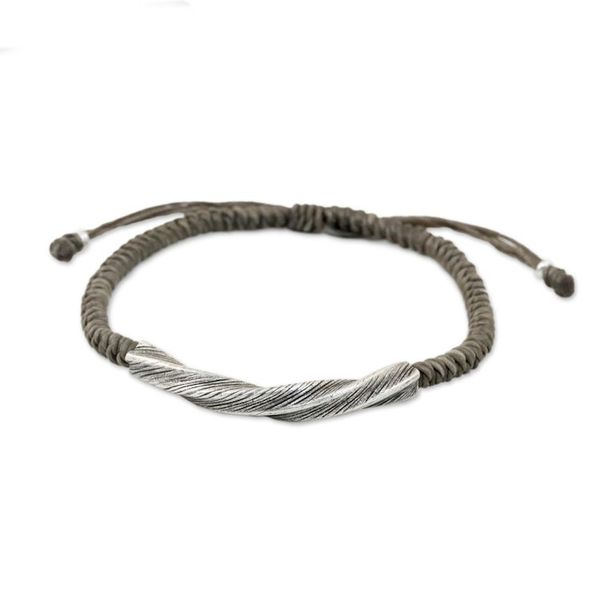 Alternate image for Karen Silver Wristband Bracelet in Grey from Thailand Karen Twist in Grey