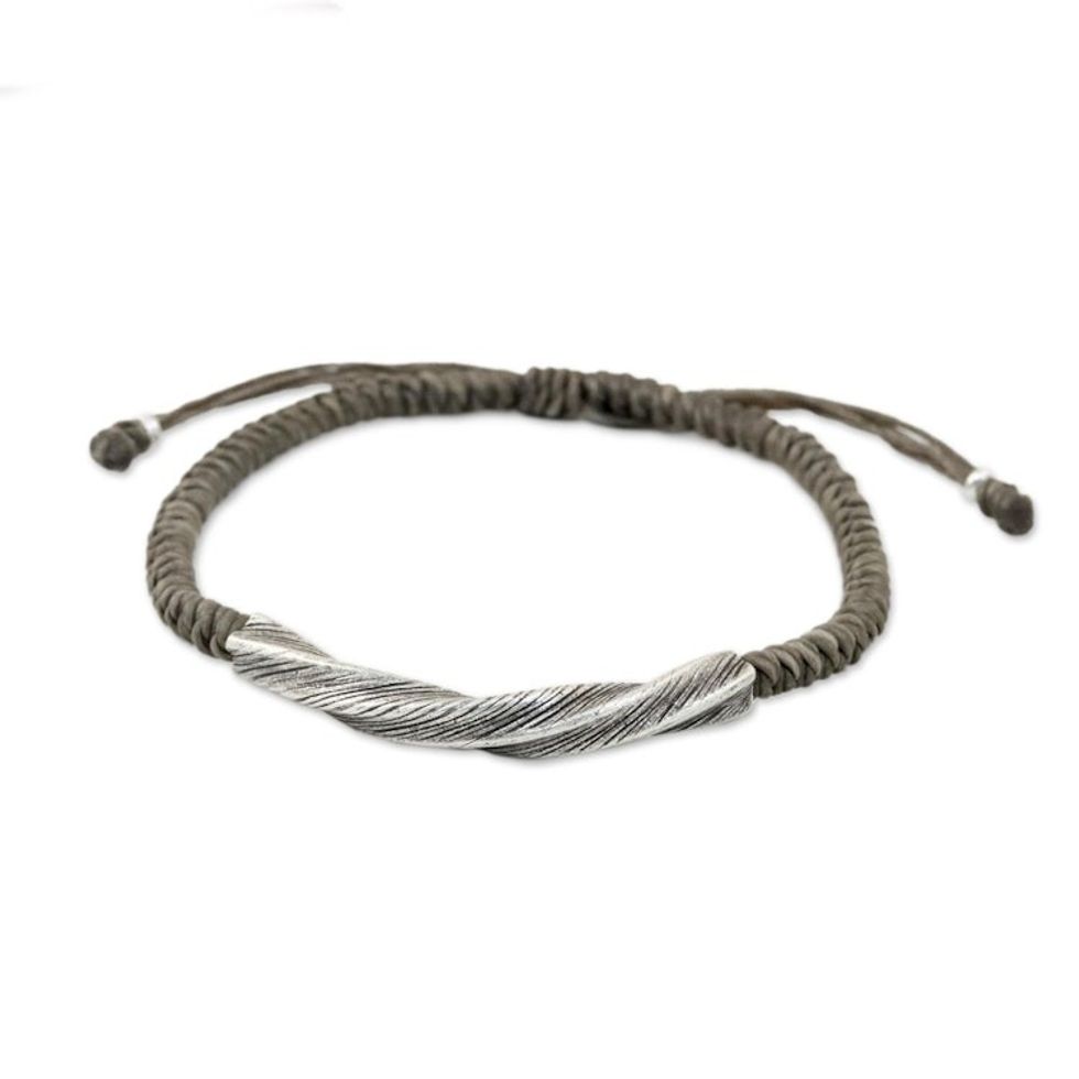 Karen Silver Wristband Bracelet in Grey from Thailand 'Karen Twist in Grey'