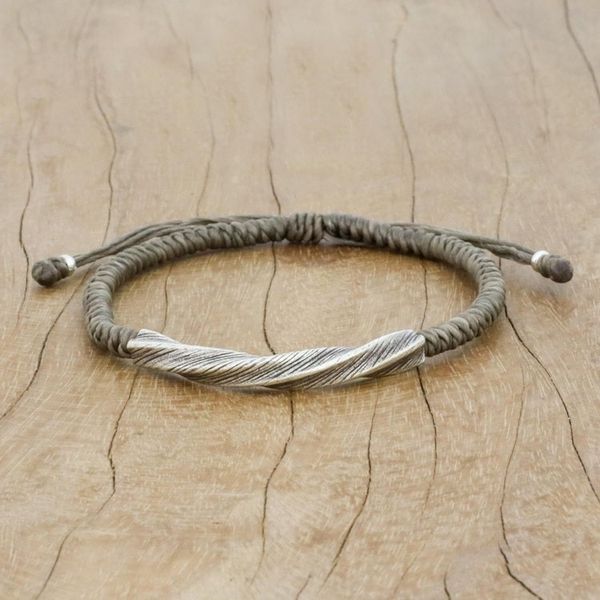 Alternate image for Karen Silver Wristband Bracelet in Grey from Thailand Karen Twist in Grey