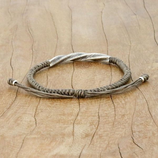 Alternate image for Karen Silver Wristband Bracelet in Grey from Thailand Karen Twist in Grey