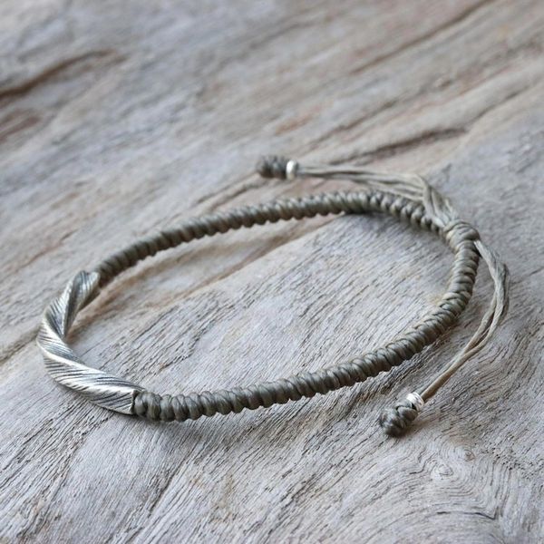 Alternate image for Karen Silver Wristband Bracelet in Grey from Thailand Karen Twist in Grey