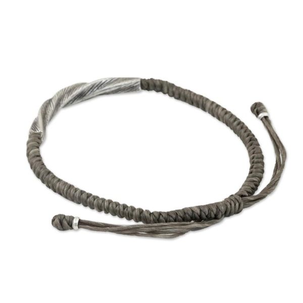 Alternate image for Karen Silver Wristband Bracelet in Grey from Thailand Karen Twist in Grey