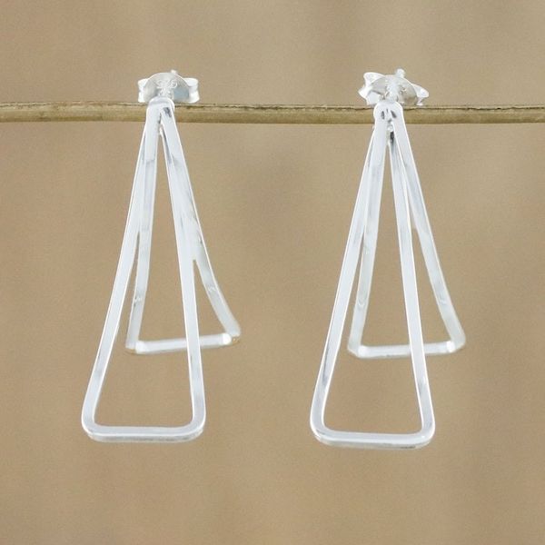 Alternate image for Sterling Silver Double Petal Drop Earrings from Thailand Intertwined Petals