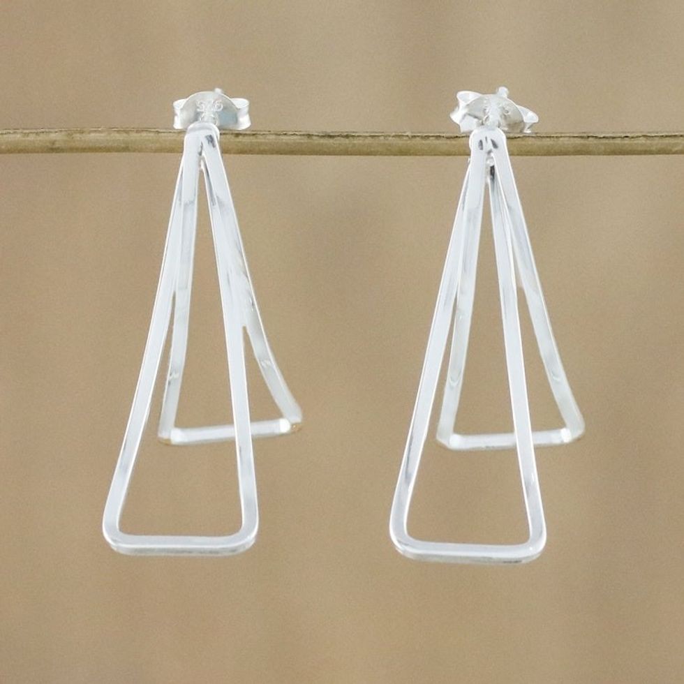 Sterling Silver Double Petal Drop Earrings from Thailand 'Intertwined Petals'