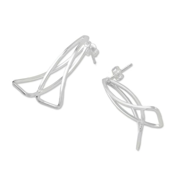 Alternate image for Sterling Silver Double Petal Drop Earrings from Thailand Intertwined Petals