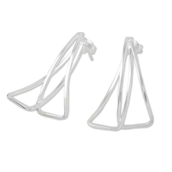 Alternate image for Sterling Silver Double Petal Drop Earrings from Thailand Intertwined Petals