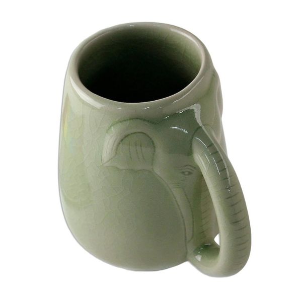 Alternate image for Ceramic Celadon Elephant Mug in Green from Thailand Morning Elephant in Green