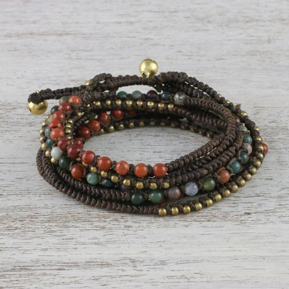 Agate and Jasper Beaded Wrap Bracelet 'Voice of the Forest'
