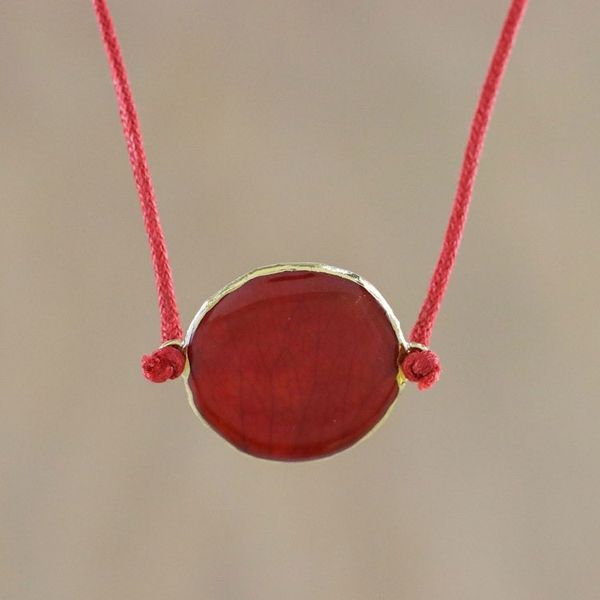 Alternate image for Thai Gold Accented Natural Rose Petal Pendant Necklace Scarlet Delight