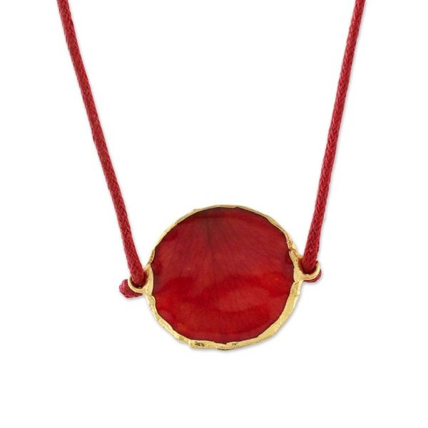 Alternate image for Thai Gold Accented Natural Rose Petal Pendant Necklace Scarlet Delight
