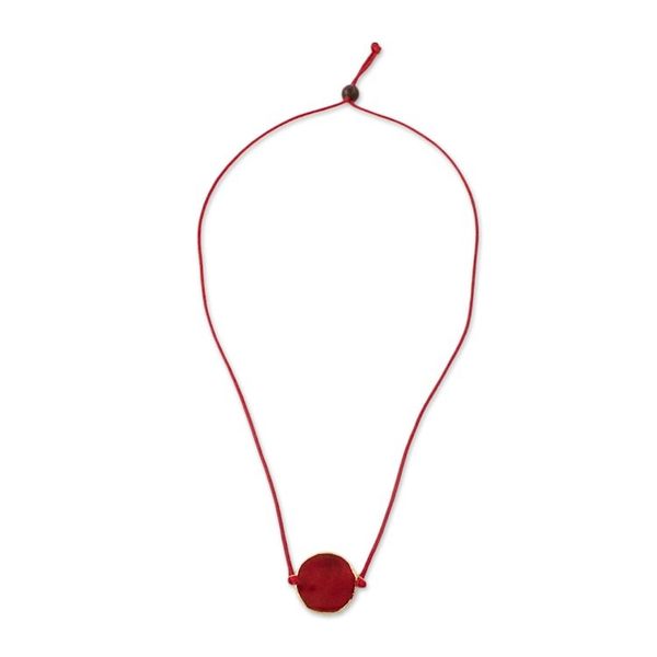 Alternate image for Thai Gold Accented Natural Rose Petal Pendant Necklace Scarlet Delight