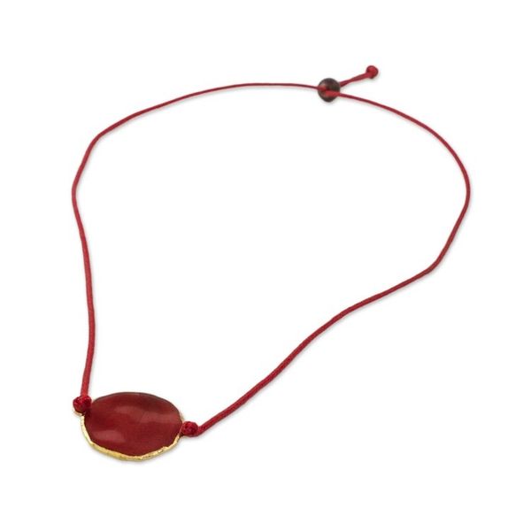 Alternate image for Thai Gold Accented Natural Rose Petal Pendant Necklace Scarlet Delight