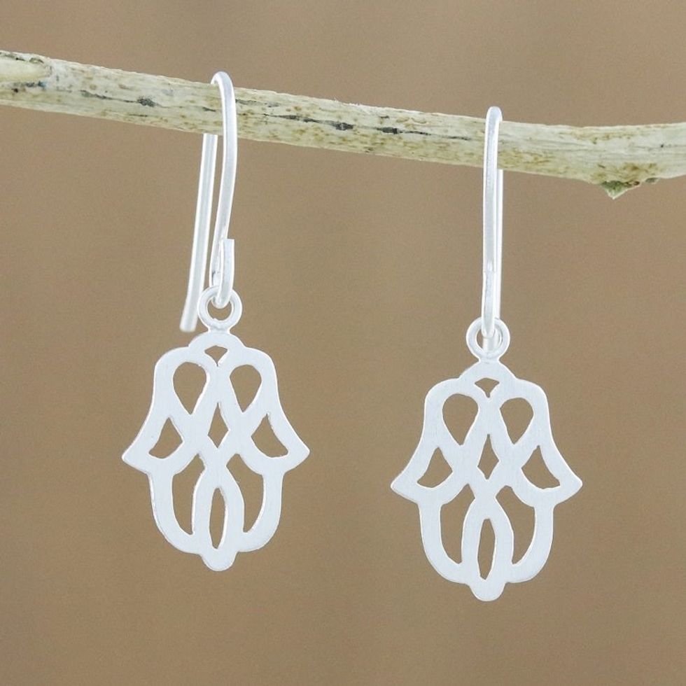 Modern Floral Motif Sterling Silver Dangle Earrings 'Beautiful Symmetry'