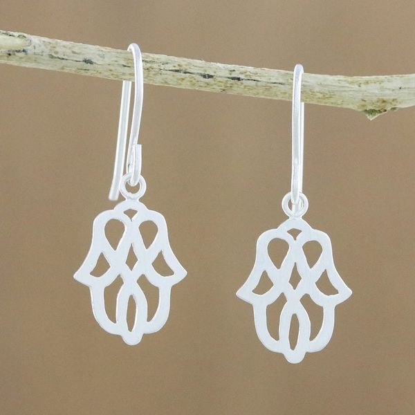 Alternate image for Modern Floral Motif Sterling Silver Dangle Earrings Beautiful Symmetry