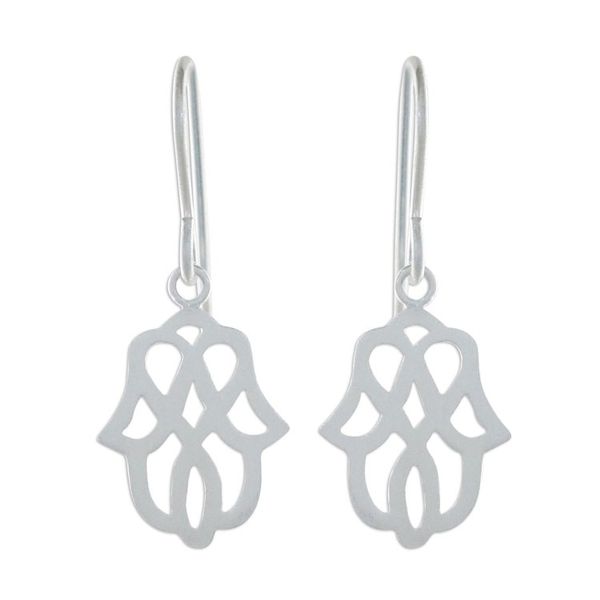 Alternate image for Modern Floral Motif Sterling Silver Dangle Earrings Beautiful Symmetry