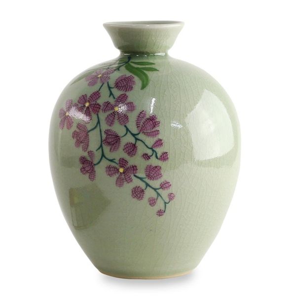 Alternate image for Hand Crafted Celadon Ceramic Floral Vase from Thailand Round Garden