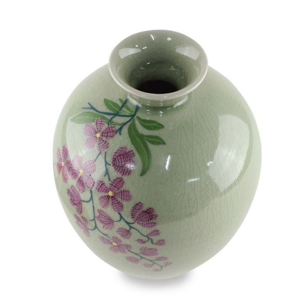 Alternate image for Hand Crafted Celadon Ceramic Floral Vase from Thailand Round Garden