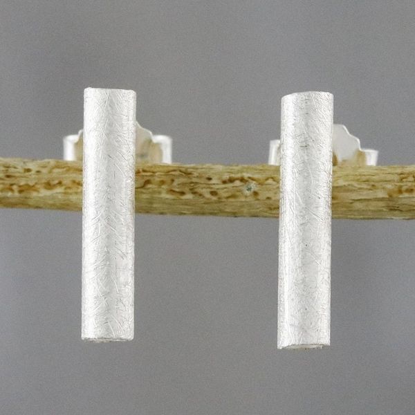 Alternate image for Cylindrical Sterling Silver Drop Earrings from Thailand Gleaming Tubes