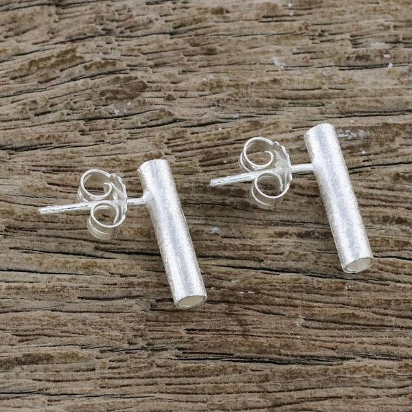 Alternate image for Cylindrical Sterling Silver Drop Earrings from Thailand Gleaming Tubes