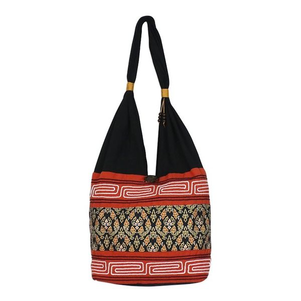 Alternate image for Floral Cotton Blend Shoulder Bag in Paprika from Thailand Charming Thai in Paprika