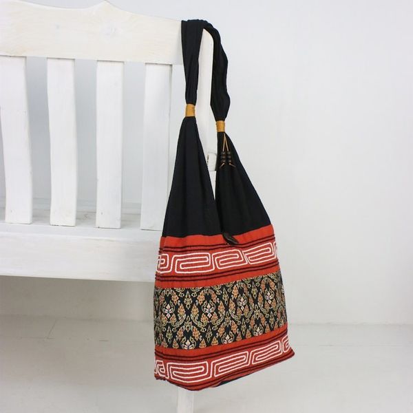 Alternate image for Floral Cotton Blend Shoulder Bag in Paprika from Thailand Charming Thai in Paprika