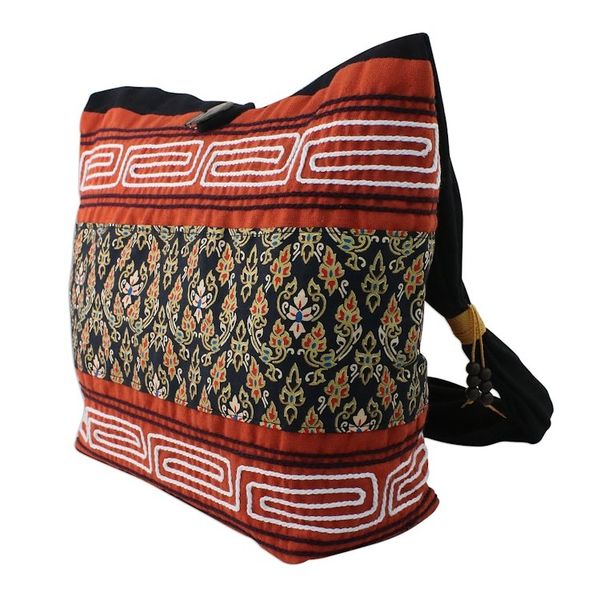 Alternate image for Floral Cotton Blend Shoulder Bag in Paprika from Thailand Charming Thai in Paprika