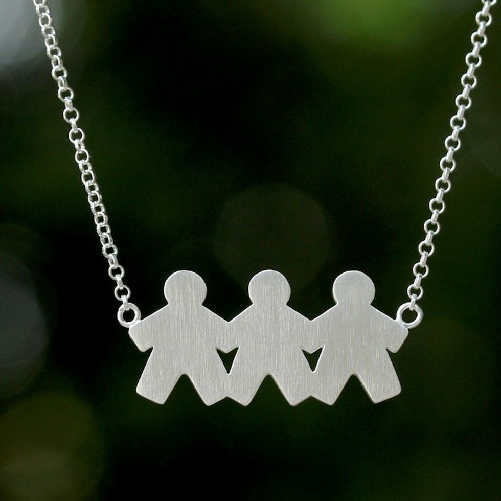 Thai Sterling Silver Pendant Necklace of Three Sons 'Three Sons'