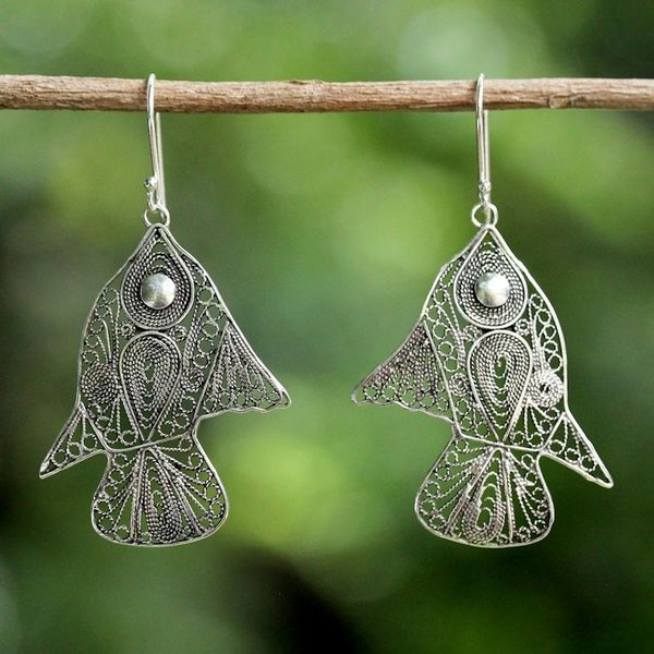 Alternate image for Sterling Silver Fish Filigree Dangle Earrings From Thailand Fish Filigree