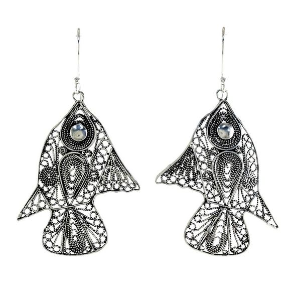 Alternate image for Sterling Silver Fish Filigree Dangle Earrings From Thailand Fish Filigree