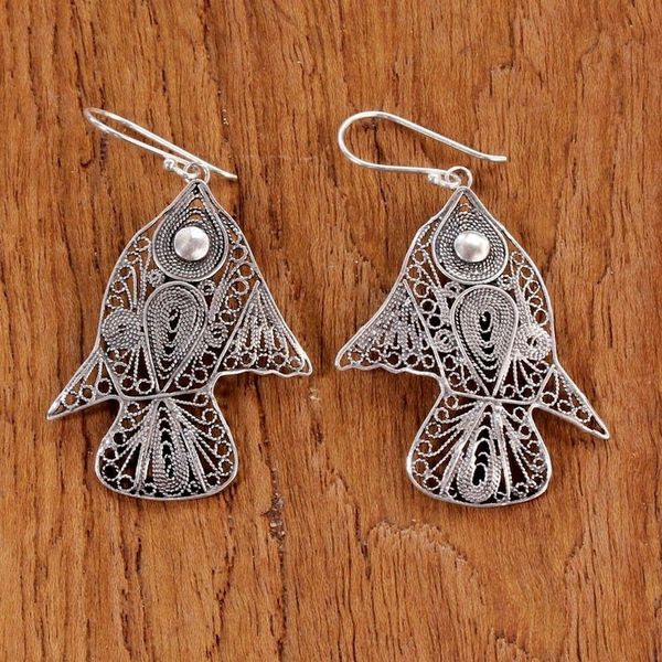 Alternate image for Sterling Silver Fish Filigree Dangle Earrings From Thailand Fish Filigree
