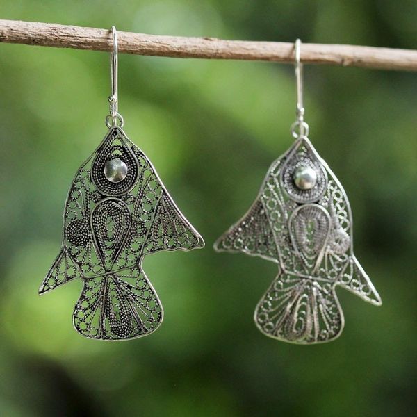Alternate image for Sterling Silver Fish Filigree Dangle Earrings From Thailand Fish Filigree