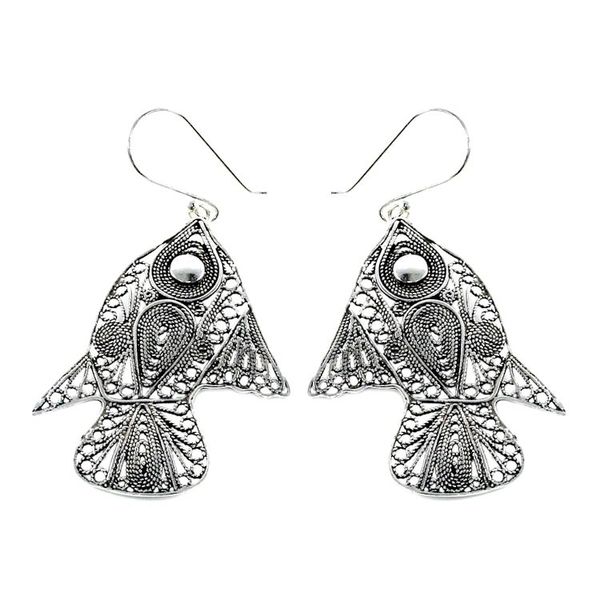 Alternate image for Sterling Silver Fish Filigree Dangle Earrings From Thailand Fish Filigree