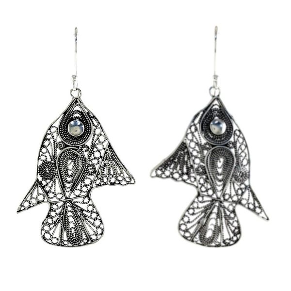 Alternate image for Sterling Silver Fish Filigree Dangle Earrings From Thailand Fish Filigree