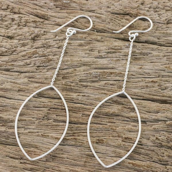 Alternate image for Thai Artisan Crafted Sterling Silver Oval Dangle Earrings Breezy Oval