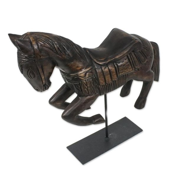 Alternate image for Handmade Wood Horse Statuette from Thailand Riding Horse