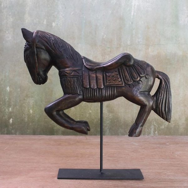 Alternate image for Handmade Wood Horse Statuette from Thailand Riding Horse