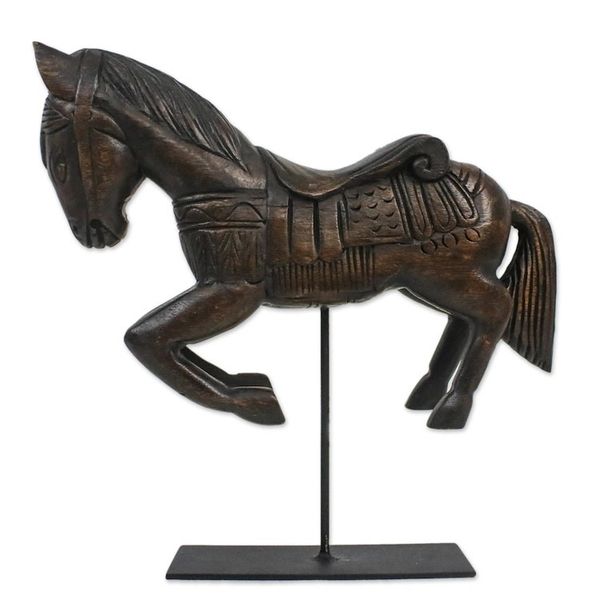 Alternate image for Handmade Wood Horse Statuette from Thailand Riding Horse
