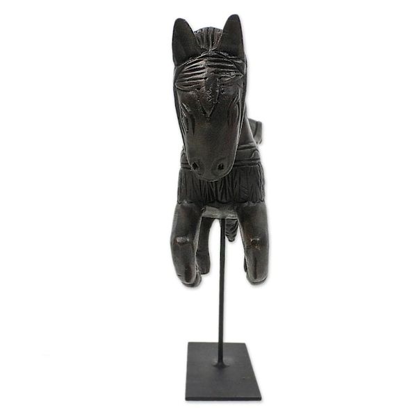Alternate image for Handmade Wood Horse Statuette from Thailand Riding Horse
