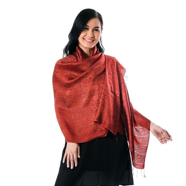 Alternate image for Floral Rayon and Silk Blend Shawl in Claret from Thailand Sweet Claret