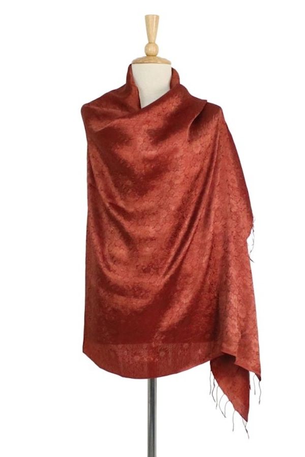 Alternate image for Floral Rayon and Silk Blend Shawl in Claret from Thailand Sweet Claret