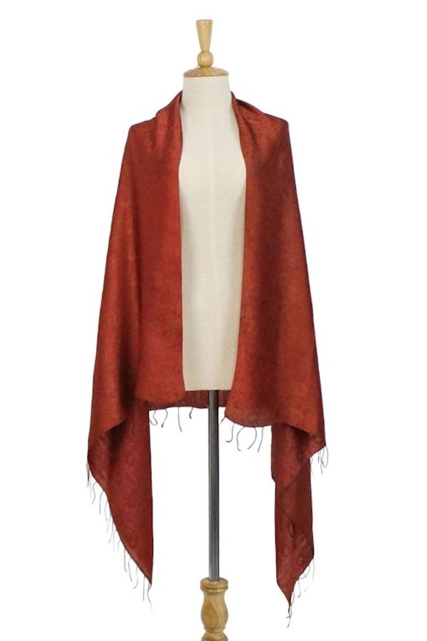 Alternate image for Floral Rayon and Silk Blend Shawl in Claret from Thailand Sweet Claret