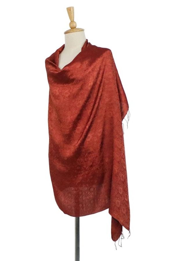 Alternate image for Floral Rayon and Silk Blend Shawl in Claret from Thailand Sweet Claret