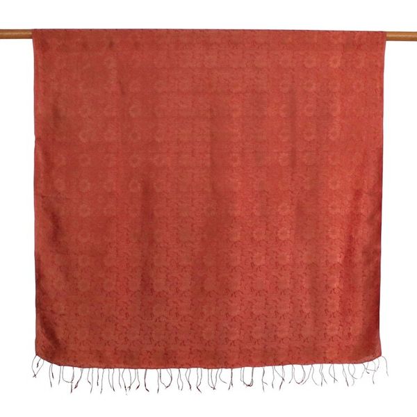 Alternate image for Floral Rayon and Silk Blend Shawl in Claret from Thailand Sweet Claret
